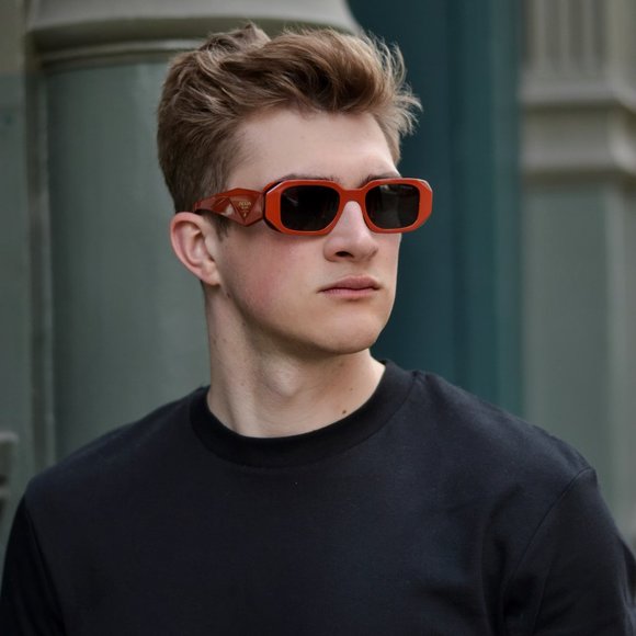 Prada PR17WS 12N5S0 Sunglasses Orange Black Dark Grey Rectangle Unisex - Picture 6 of 8